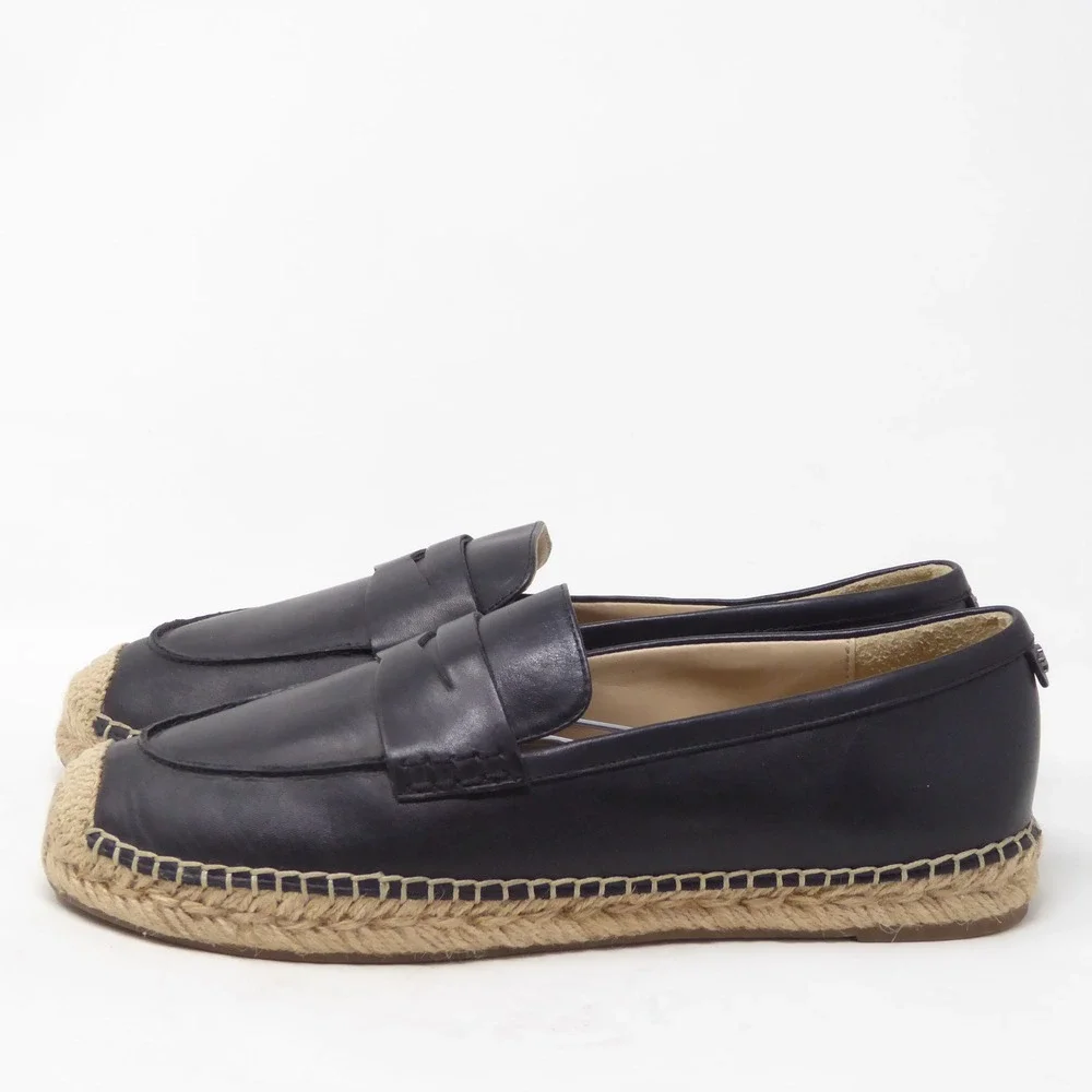 Sam Edelman Kai Womens Espadrille Loafers Black Leather Slip On 10M